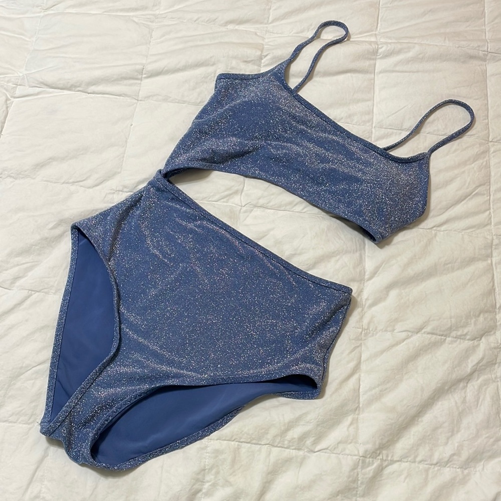aerie blue sparkle one piece cheeky bathing suit